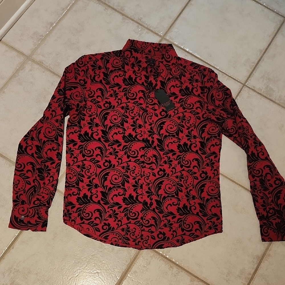 Men's Red and Black Dress Shirt